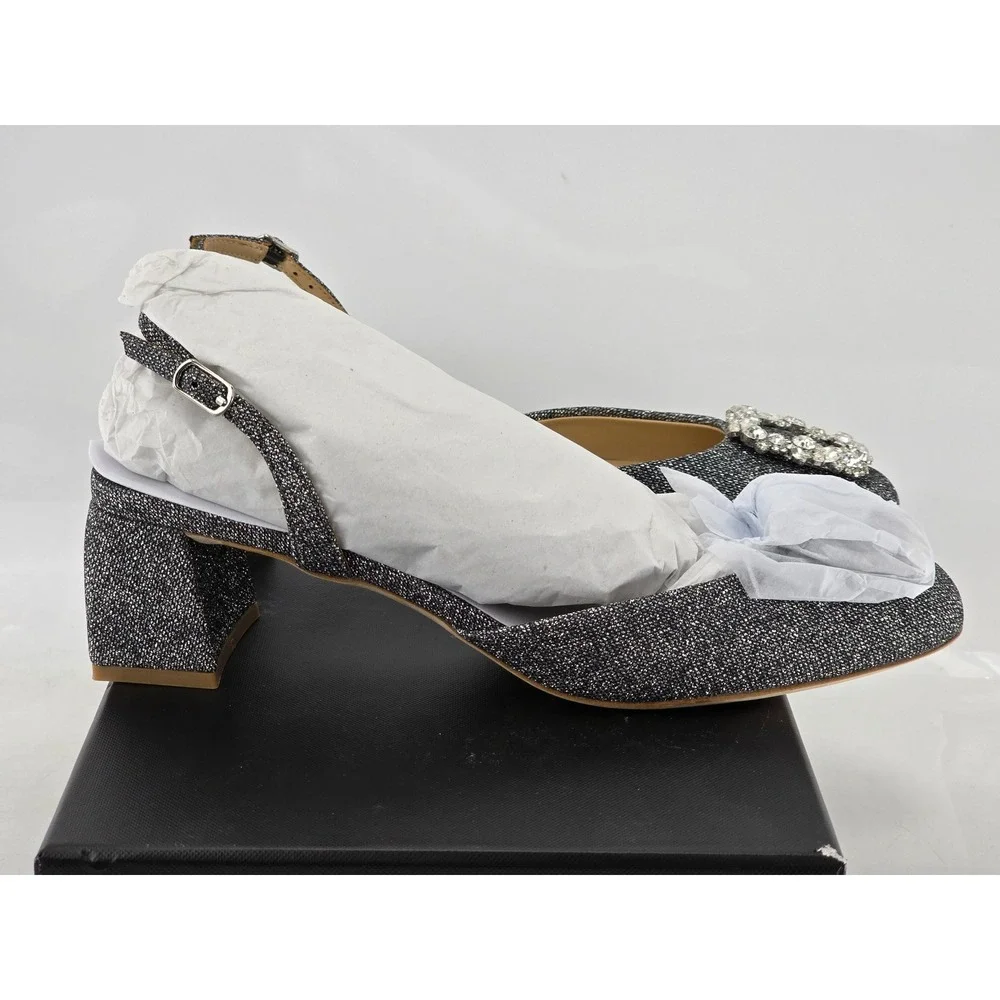 Badgley Mischka Vivia Slingback Pump Womens 7.5 Pewter Glitter Crystal - NEW